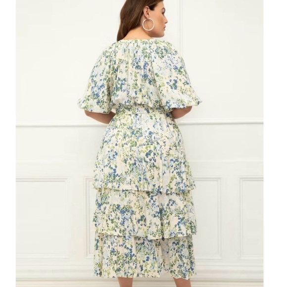 ELOQUII Elements Tiered Midi Dress With Tie - Women’s Plus Size 18 - Picture 5 of 9